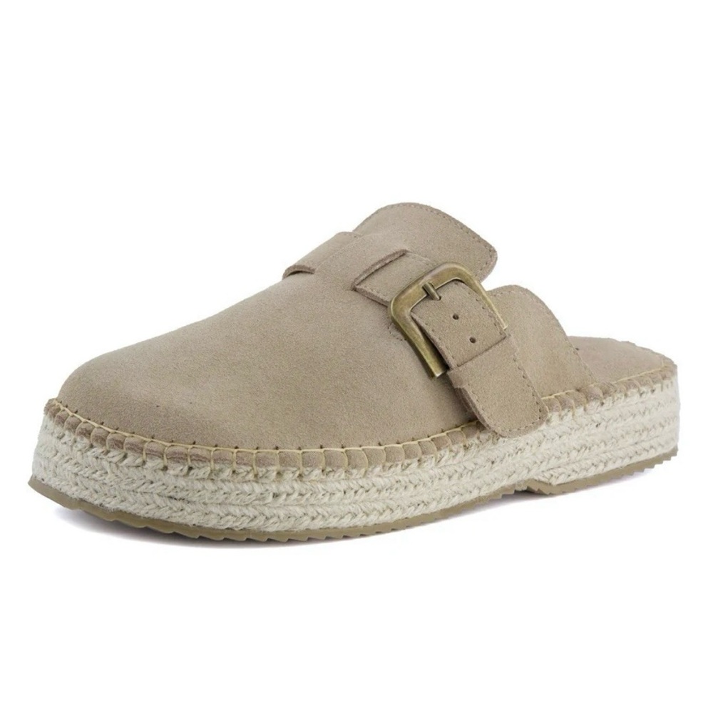 NEW Haute Hippie Aria 100% Suede Buckle Espadrille Tan Slip-On Mule Clogs US 9.5 - Picture 10 of 15